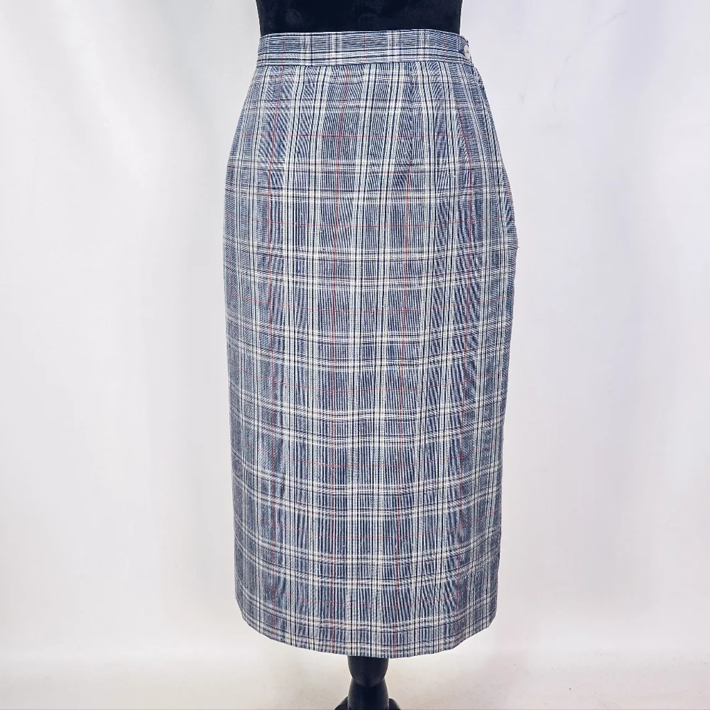 Silk Belnd Plaid Pencil Skirt - Picture 3 of 9